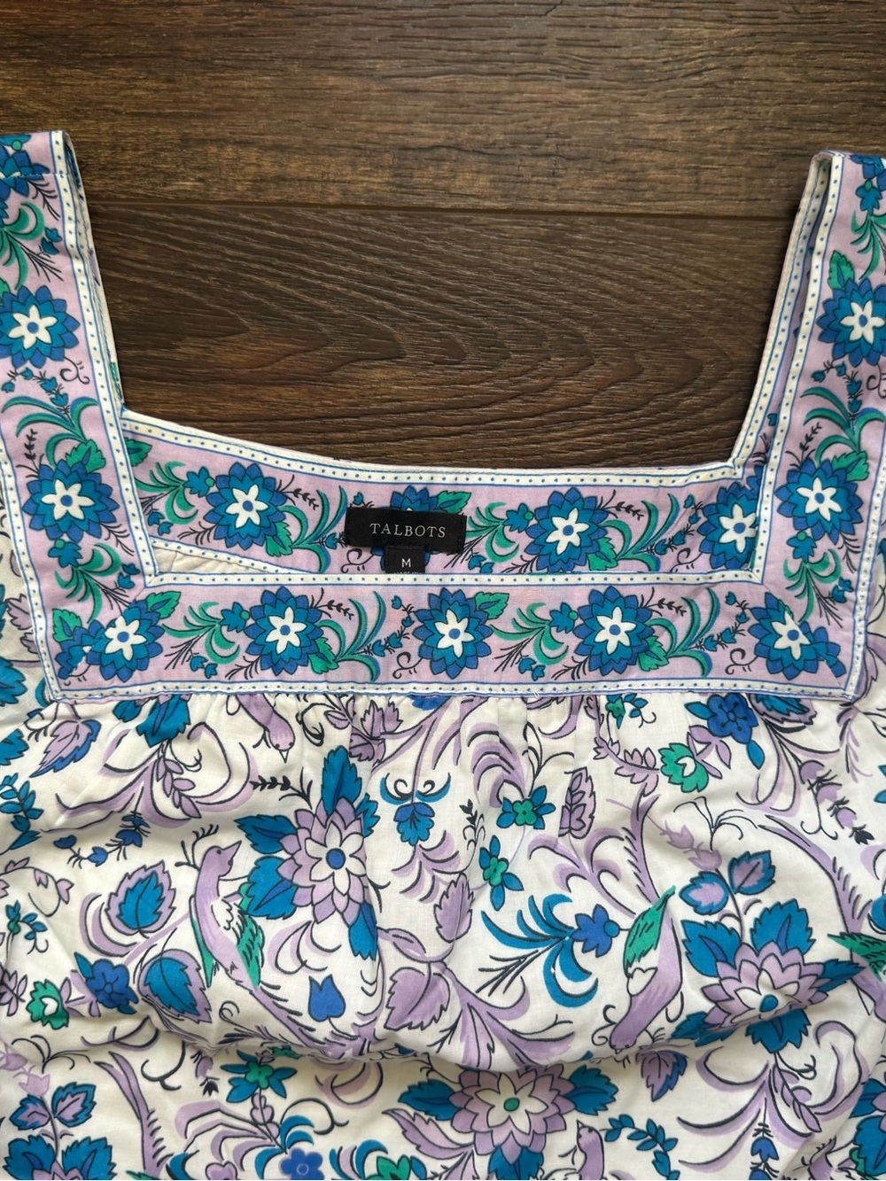 Talbots Square Neck Blouse Lavender/White Womens Sz M Songbird Floral Novelty - Picture 5 of 7